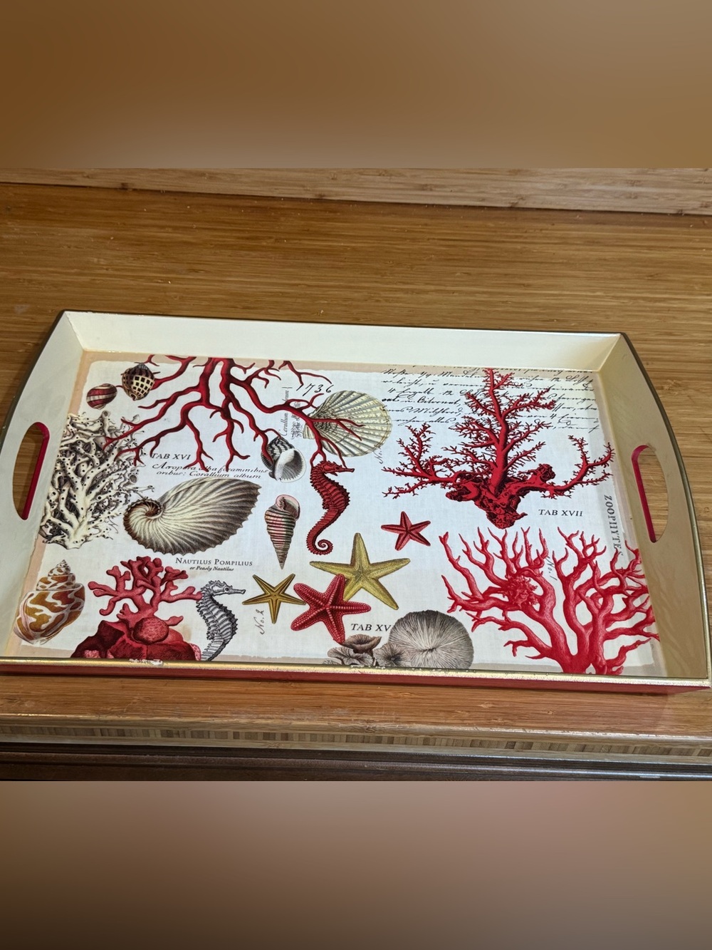 Michel Design Works Red Coral Wooden Tray
